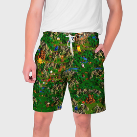 Мужские шорты 3D с принтом Карта из Героев 3 в Санкт-Петербурге,  полиэстер 100% | прямой крой, два кармана без застежек по бокам. Мягкая трикотажная резинка на поясе, внутри которой широкие завязки. Длина чуть выше колен | 