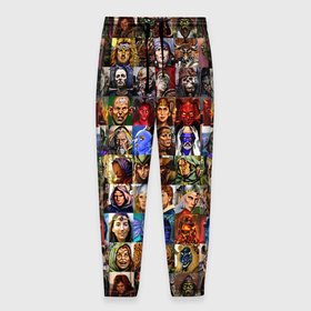 Мужские брюки 3D с принтом Портреты всех героев Heroes of Might and Magic в Кировске, 100% полиэстер | манжеты по низу, эластичный пояс регулируется шнурком, по бокам два кармана без застежек, внутренняя часть кармана из мелкой сетки | 