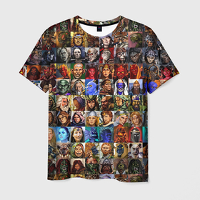 Мужская футболка 3D с принтом Портреты всех героев Heroes of Might and Magic , 100% полиэфир | прямой крой, круглый вырез горловины, длина до линии бедер | 