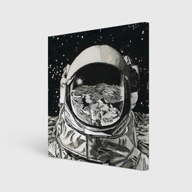 Холст квадратный с принтом Космонавт в черно белом мире в Тюмени, 100% ПВХ |  | 