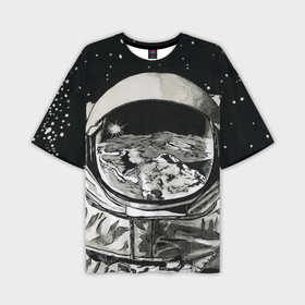Мужская футболка oversize 3D с принтом Космонавт в черно белом мире в Курске,  |  | 
