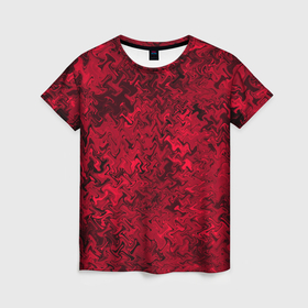 Женская футболка 3D с принтом Абстрактная текстура тёмно красный , 100% полиэфир ( синтетическое хлопкоподобное полотно) | прямой крой, круглый вырез горловины, длина до линии бедер | 