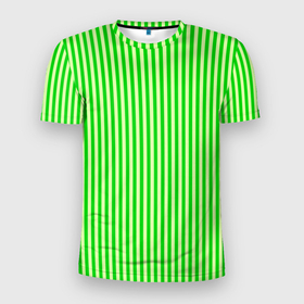 Мужская футболка 3D Slim с принтом Полосатый салатовый в Тюмени, 100% полиэстер с улучшенными характеристиками | приталенный силуэт, круглая горловина, широкие плечи, сужается к линии бедра | 