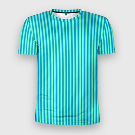 Мужская футболка 3D Slim с принтом Зелёно голубой полосатый в Петрозаводске, 100% полиэстер с улучшенными характеристиками | приталенный силуэт, круглая горловина, широкие плечи, сужается к линии бедра | 