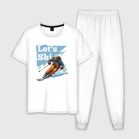 Мужская пижама хлопок с принтом Lets ski в Тюмени, 100% хлопок | брюки и футболка прямого кроя, без карманов, на брюках мягкая резинка на поясе и по низу штанин
 | 