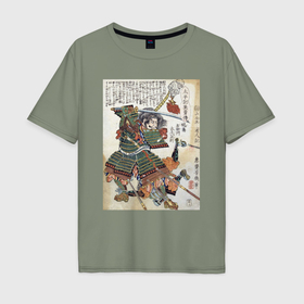 Мужская футболка хлопок Oversize с принтом Самурай Фукусима Масанори: гравюра укиё э в Кировске, 100% хлопок | свободный крой, круглый ворот, “спинка” длиннее передней части | Тематика изображения на принте: 
