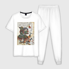 Мужская пижама хлопок с принтом Самурай Фукусима Масанори: гравюра укиё э в Кировске, 100% хлопок | брюки и футболка прямого кроя, без карманов, на брюках мягкая резинка на поясе и по низу штанин
 | 