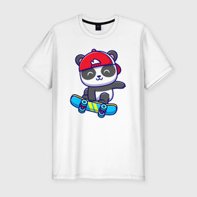 Мужская футболка хлопок Slim с принтом Panda skater в Кировске, 92% хлопок, 8% лайкра | приталенный силуэт, круглый вырез ворота, длина до линии бедра, короткий рукав | 