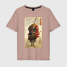 Мужская футболка хлопок Oversize с принтом Самурай Какидзаки Кагэиэ: гравюра укиё э в Кировске, 100% хлопок | свободный крой, круглый ворот, “спинка” длиннее передней части | Тематика изображения на принте: 