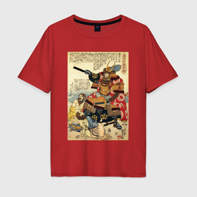 Мужская футболка хлопок Oversize с принтом Самурай Като Киёмаса: гравюра укиё э в Белгороде, 100% хлопок | свободный крой, круглый ворот, “спинка” длиннее передней части | 