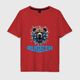 Мужская футболка хлопок Oversize с принтом Russian bear head в Новосибирске, 100% хлопок | свободный крой, круглый ворот, “спинка” длиннее передней части | 