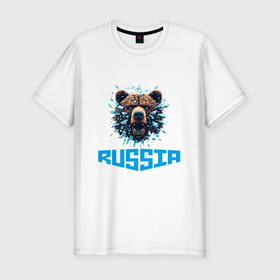 Мужская футболка хлопок Slim с принтом Russian bear head в Белгороде, 92% хлопок, 8% лайкра | приталенный силуэт, круглый вырез ворота, длина до линии бедра, короткий рукав | 