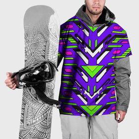 Накидка на куртку 3D с принтом Техно броня фиолетово зелёная в Тюмени, 100% полиэстер |  | 