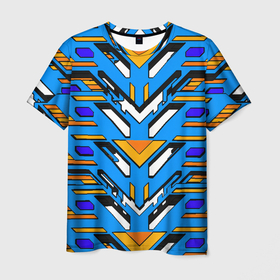 Мужская футболка 3D с принтом Техно броня жёлто синяя в Белгороде, 100% полиэфир | прямой крой, круглый вырез горловины, длина до линии бедер | Тематика изображения на принте: 