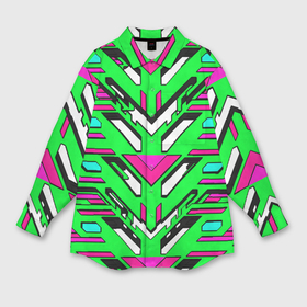 Мужская рубашка oversize 3D с принтом Техно броня розово зелёная в Петрозаводске,  |  | 