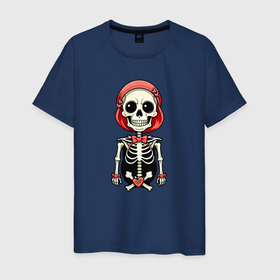 Мужская футболка хлопок с принтом Скелет с бабочкой красный в Санкт-Петербурге, 100% хлопок | прямой крой, круглый вырез горловины, длина до линии бедер, слегка спущенное плечо. | 