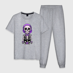 Мужская пижама хлопок с принтом Скелет с бабочкой фиолетовый в Екатеринбурге, 100% хлопок | брюки и футболка прямого кроя, без карманов, на брюках мягкая резинка на поясе и по низу штанин
 | 