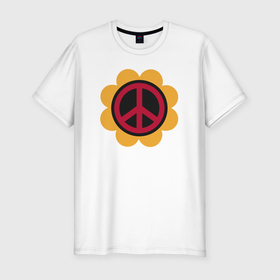 Мужская футболка хлопок Slim с принтом Peace flower в Кировске, 92% хлопок, 8% лайкра | приталенный силуэт, круглый вырез ворота, длина до линии бедра, короткий рукав | Тематика изображения на принте: 