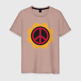 Мужская футболка хлопок с принтом Peace flower в Кировске, 100% хлопок | прямой крой, круглый вырез горловины, длина до линии бедер, слегка спущенное плечо. | Тематика изображения на принте: 