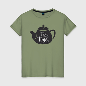 Женская футболка хлопок с принтом Время чая в Санкт-Петербурге, 100% хлопок | прямой крой, круглый вырез горловины, длина до линии бедер, слегка спущенное плечо | Тематика изображения на принте: 