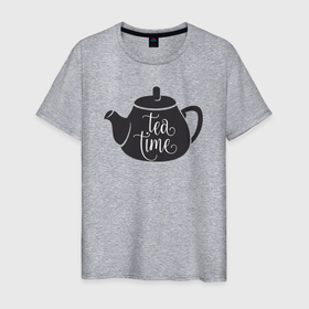 Мужская футболка хлопок с принтом Время чая в Санкт-Петербурге, 100% хлопок | прямой крой, круглый вырез горловины, длина до линии бедер, слегка спущенное плечо. | 