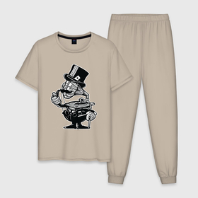 Мужская пижама хлопок с принтом Человек граммофон в Екатеринбурге, 100% хлопок | брюки и футболка прямого кроя, без карманов, на брюках мягкая резинка на поясе и по низу штанин
 | 