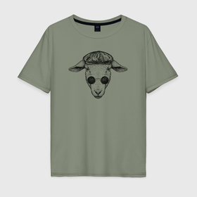 Мужская футболка хлопок Oversize с принтом Овечка в кепке в Белгороде, 100% хлопок | свободный крой, круглый ворот, “спинка” длиннее передней части | 