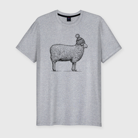 Мужская футболка хлопок Slim с принтом Овца в шапке с помпоном , 92% хлопок, 8% лайкра | приталенный силуэт, круглый вырез ворота, длина до линии бедра, короткий рукав | 