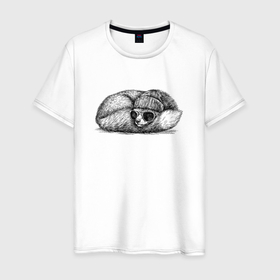 Мужская футболка хлопок с принтом Стильная лиса на отдыхе в Петрозаводске, 100% хлопок | прямой крой, круглый вырез горловины, длина до линии бедер, слегка спущенное плечо. | 