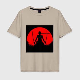 Мужская футболка хлопок Oversize с принтом Зоро Ророноа охотник на пиратов , 100% хлопок | свободный крой, круглый ворот, “спинка” длиннее передней части | Тематика изображения на принте: 