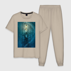 Мужская пижама хлопок с принтом Хаку Тихиро Огино , 100% хлопок | брюки и футболка прямого кроя, без карманов, на брюках мягкая резинка на поясе и по низу штанин
 | 
