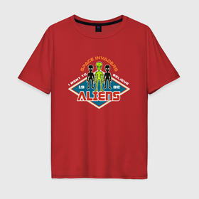 Мужская футболка хлопок Oversize с принтом Пришельцы   space invaders в Тюмени, 100% хлопок | свободный крой, круглый ворот, “спинка” длиннее передней части | 