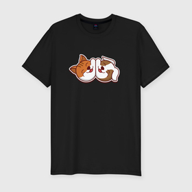 Мужская футболка хлопок Slim с принтом Кот и собака в Тюмени, 92% хлопок, 8% лайкра | приталенный силуэт, круглый вырез ворота, длина до линии бедра, короткий рукав | 