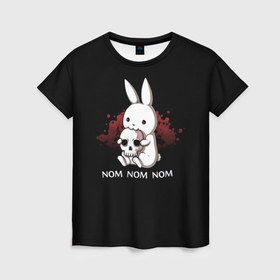 Женская футболка 3D с принтом Хищный кролик в Санкт-Петербурге, 100% полиэфир ( синтетическое хлопкоподобное полотно) | прямой крой, круглый вырез горловины, длина до линии бедер | 