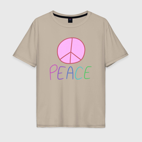 Мужская футболка хлопок Oversize с принтом Peace pink в Петрозаводске, 100% хлопок | свободный крой, круглый ворот, “спинка” длиннее передней части | Тематика изображения на принте: 