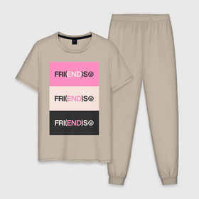 Мужская пижама хлопок с принтом V  Fri(END)S   friends song , 100% хлопок | брюки и футболка прямого кроя, без карманов, на брюках мягкая резинка на поясе и по низу штанин
 | Тематика изображения на принте: 