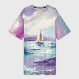 Платье-футболка 3D с принтом Яхта идущая по волнам в Курске,  |  | 