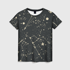 Женская футболка 3D с принтом Звёздная карта в Кировске, 100% полиэфир ( синтетическое хлопкоподобное полотно) | прямой крой, круглый вырез горловины, длина до линии бедер | 