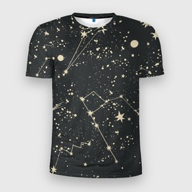 Мужская футболка 3D Slim с принтом Звёздная карта в Белгороде, 100% полиэстер с улучшенными характеристиками | приталенный силуэт, круглая горловина, широкие плечи, сужается к линии бедра | 