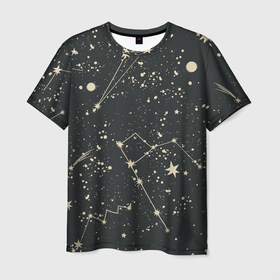 Мужская футболка 3D с принтом Звёздная карта , 100% полиэфир | прямой крой, круглый вырез горловины, длина до линии бедер | 