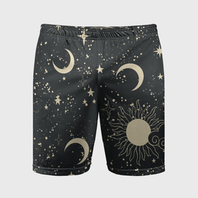 Мужские шорты спортивные с принтом Звёздная карта с лунами и солнцем в Кировске,  |  | Тематика изображения на принте: 