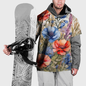 Накидка на куртку 3D с принтом Акварельные цветы в Петрозаводске, 100% полиэстер |  | 