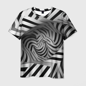 Мужская футболка 3D с принтом Обман зрения калейдоскоп мыслей в Санкт-Петербурге, 100% полиэфир | прямой крой, круглый вырез горловины, длина до линии бедер | 
