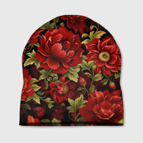 Шапка 3D с принтом Цветение красных цветов в Курске, 100% полиэстер | универсальный размер, печать по всей поверхности изделия | 