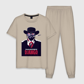 Мужская пижама хлопок с принтом Django   Jamie Foxx , 100% хлопок | брюки и футболка прямого кроя, без карманов, на брюках мягкая резинка на поясе и по низу штанин
 | 