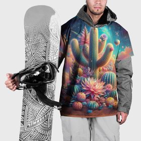 Накидка на куртку 3D с принтом Кактусы цветущие под космическим небом в Тюмени, 100% полиэстер |  | 