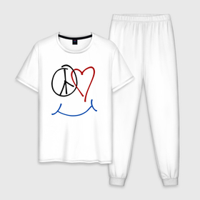 Мужская пижама хлопок с принтом Peace love smile в Кировске, 100% хлопок | брюки и футболка прямого кроя, без карманов, на брюках мягкая резинка на поясе и по низу штанин
 | 