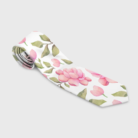Галстук 3D с принтом Розовые акварельные цветы в Петрозаводске, 100% полиэстер | Длина 148 см; Плотность 150-180 г/м2 | Тематика изображения на принте: 
