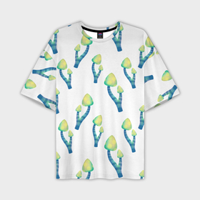 Мужская футболка oversize 3D с принтом Акварельные неоновые грибы в Петрозаводске,  |  | Тематика изображения на принте: 