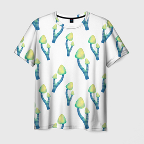Мужская футболка 3D с принтом Акварельные неоновые грибы в Петрозаводске, 100% полиэфир | прямой крой, круглый вырез горловины, длина до линии бедер | Тематика изображения на принте: 